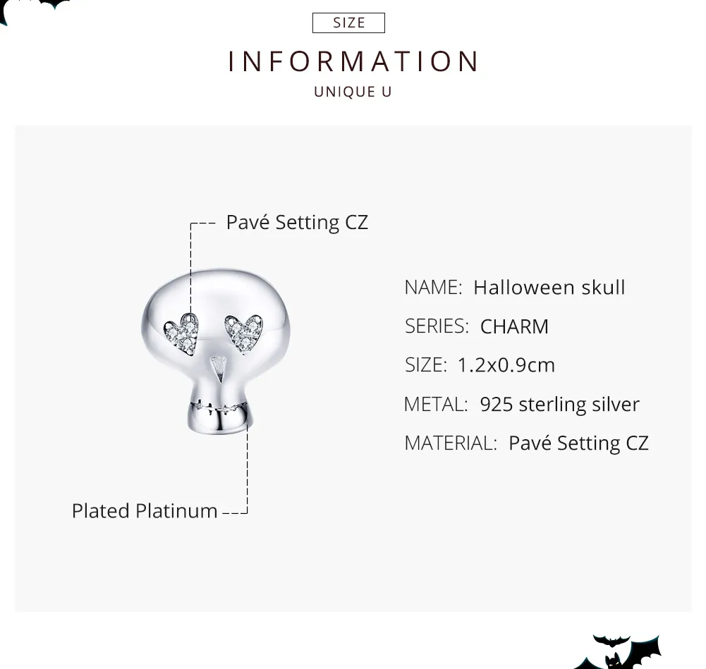 Talisman Tip Pandora Craniu de Halloween din argint - SCC1362