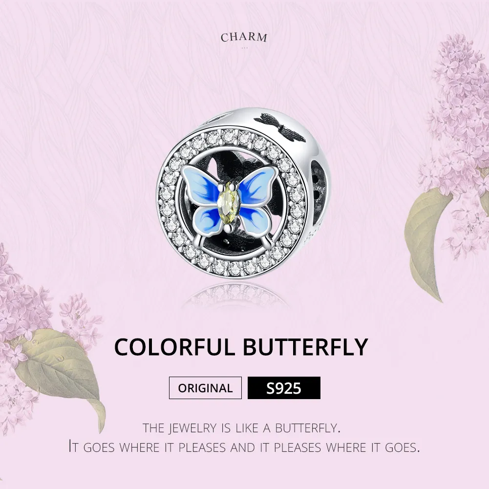Talisman Tip Pandora Fluture colorat din argint - SCC1682