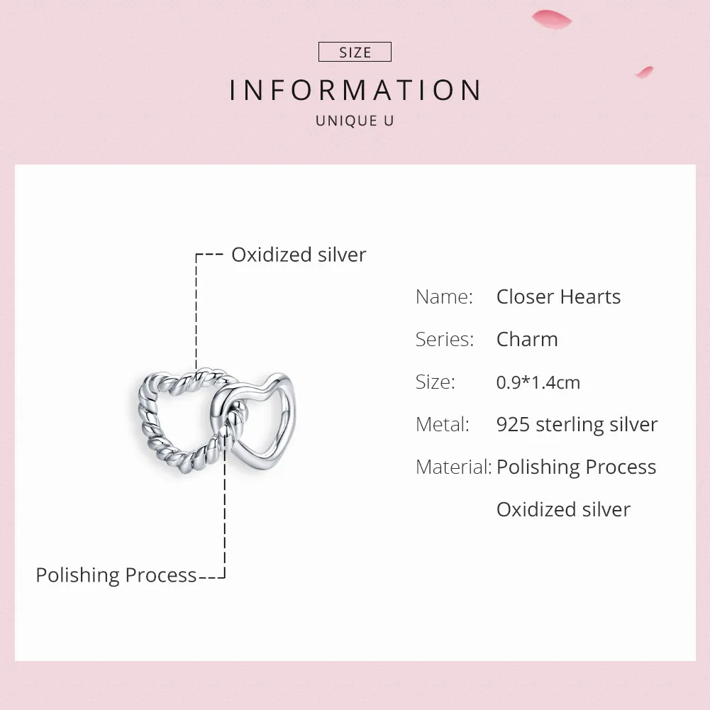 Talisman Tip Pandora Inimi împletite din argint - SCC1563