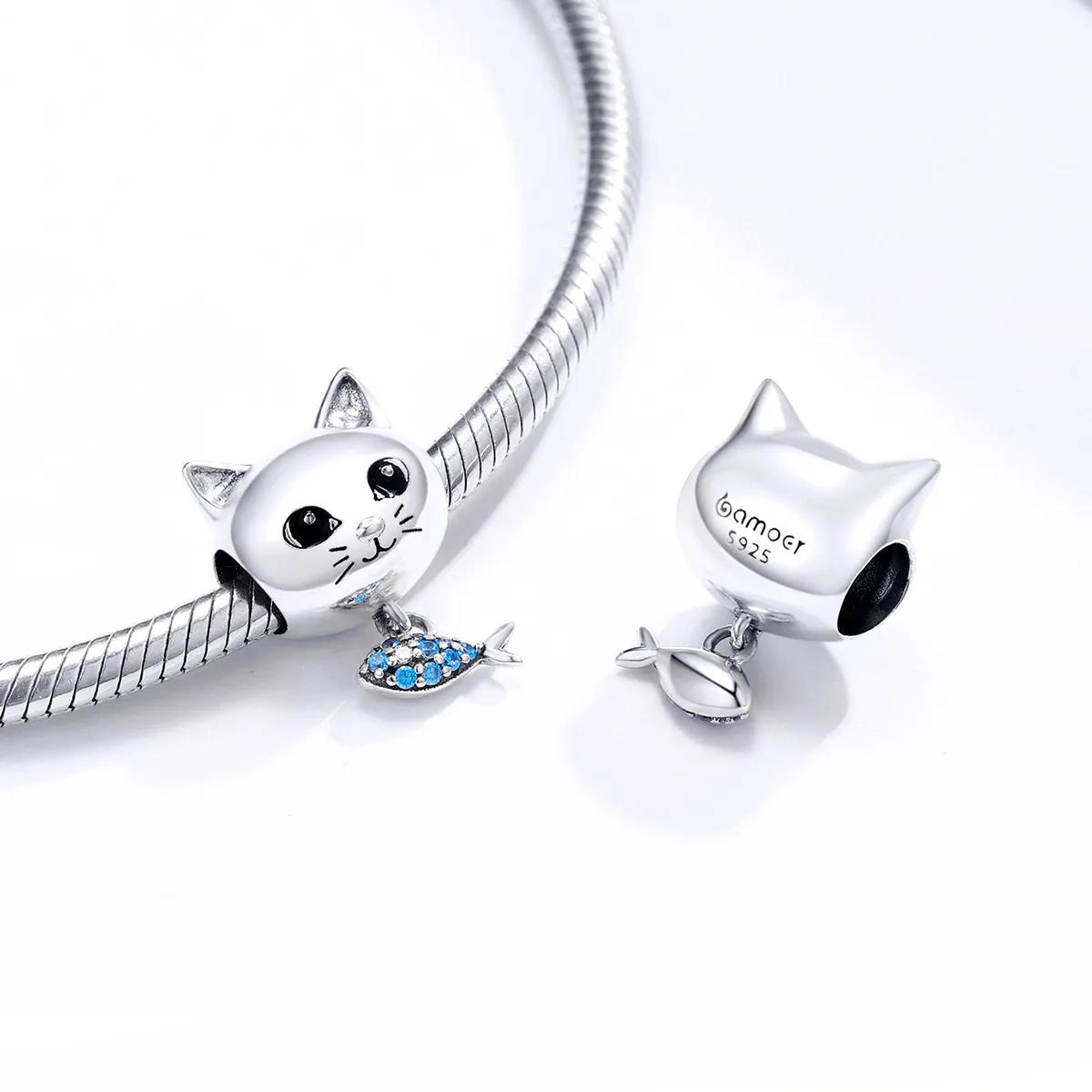 Talisman Tip Pandora Kitty Love Fish din argint - BSC226
