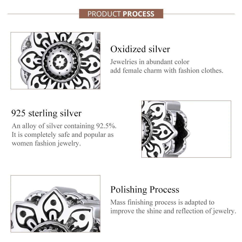 Talisman Tip Pandora Lotus vintage din argint - SCC1823