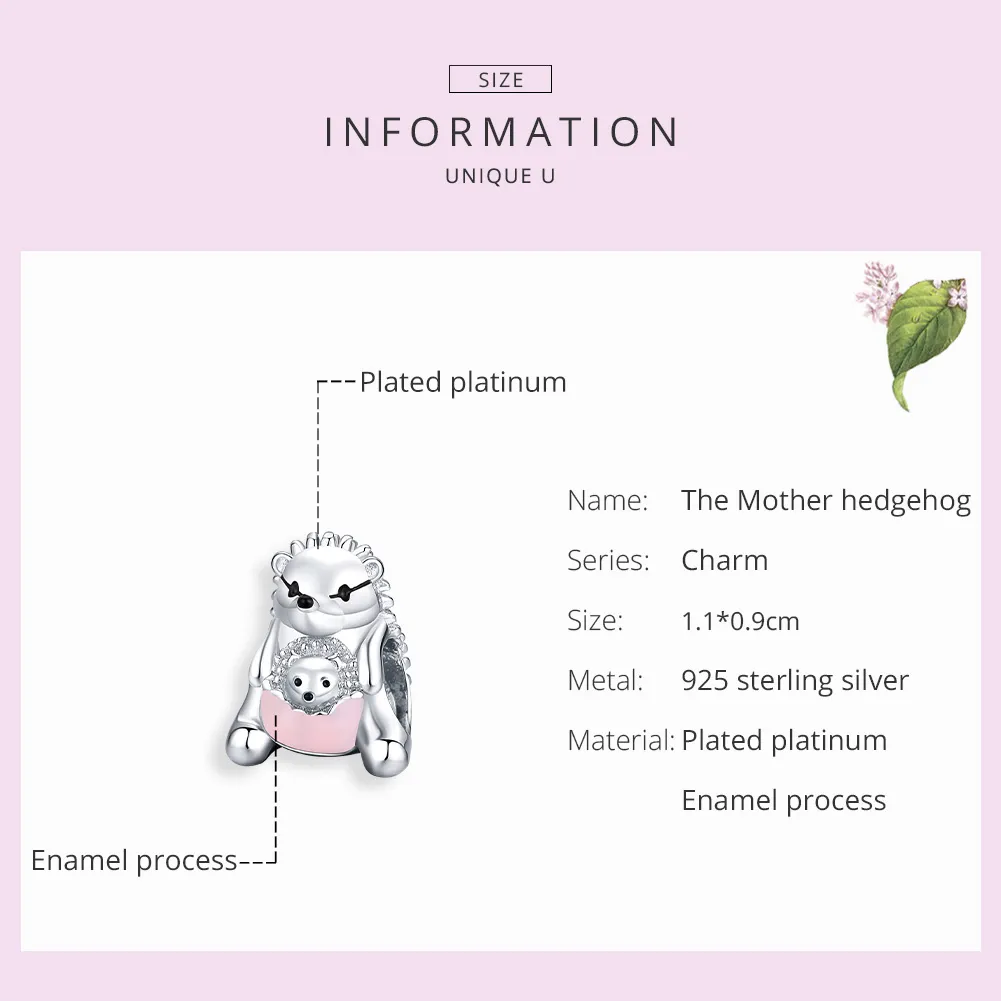 Talisman Tip Pandora Mama și copilul arici din argint - BSC239