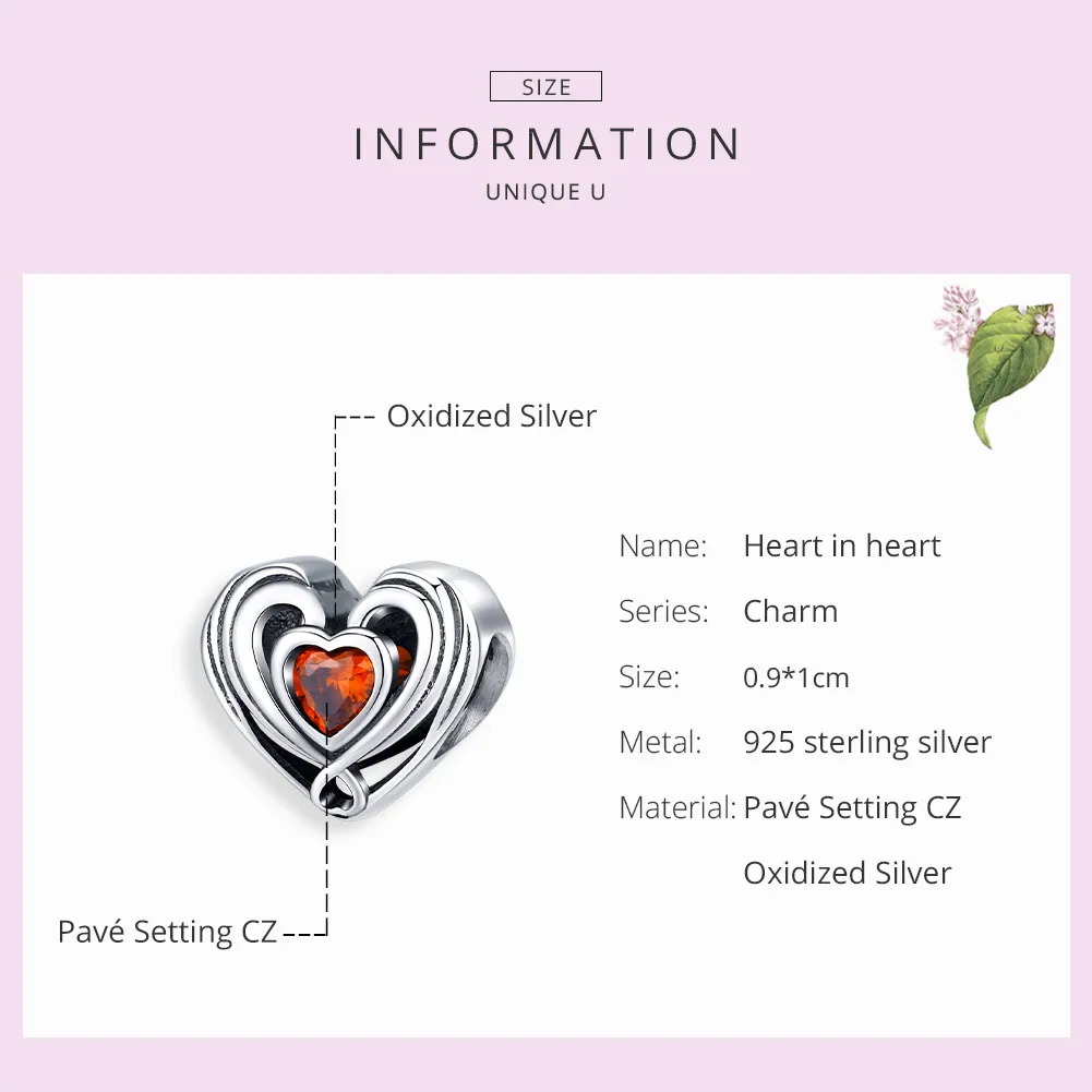 Talisman Tip Pandora Rugby Heart In Heart din argint - SCC1472