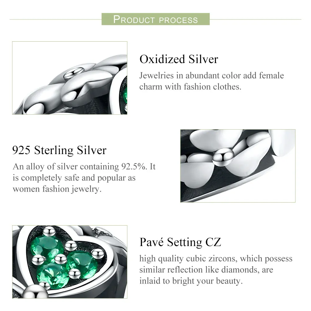 Talisman Tip Pandora Trifoi verde din argint - SCC964
