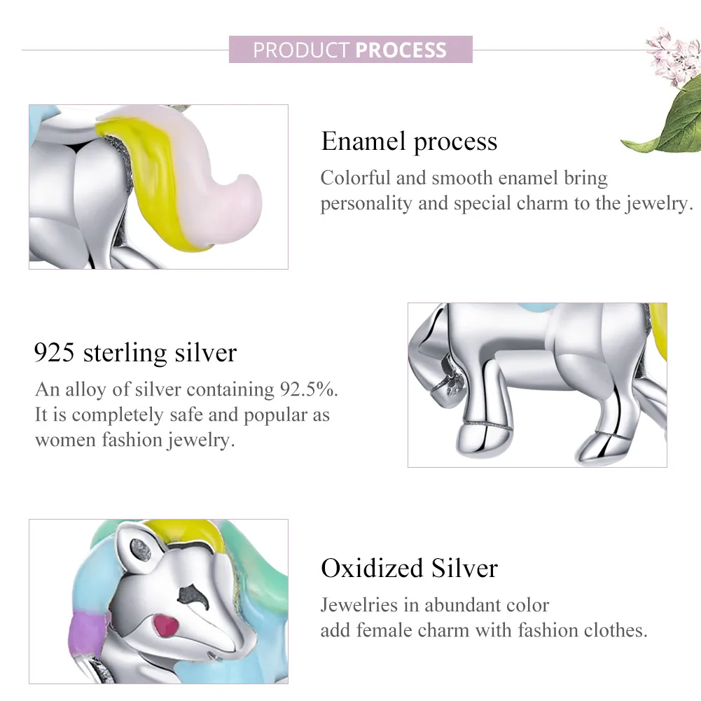 Talisman Tip Pandora Unicorn curcubeu din argint - SCC1500