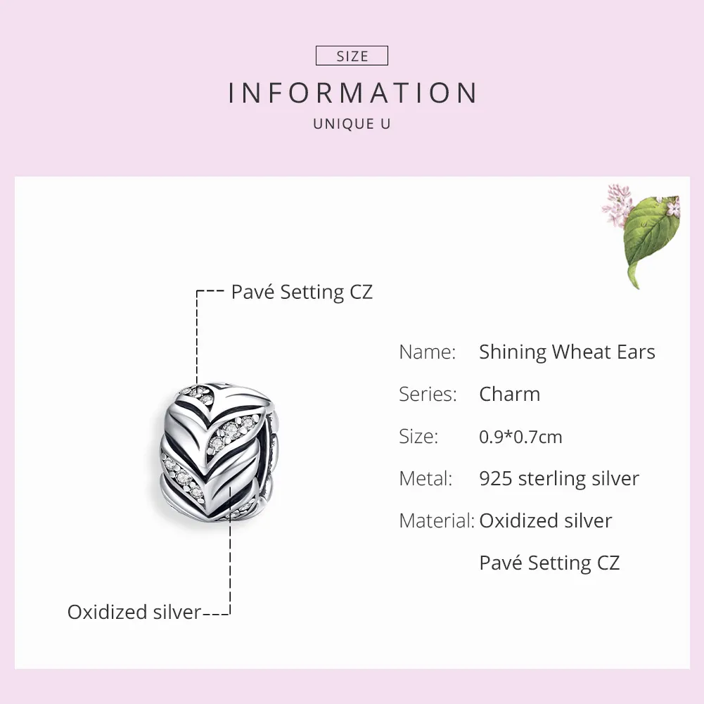 Talisman Tip Pandora Urechi de grâu strălucitoare din argint - SCC1614