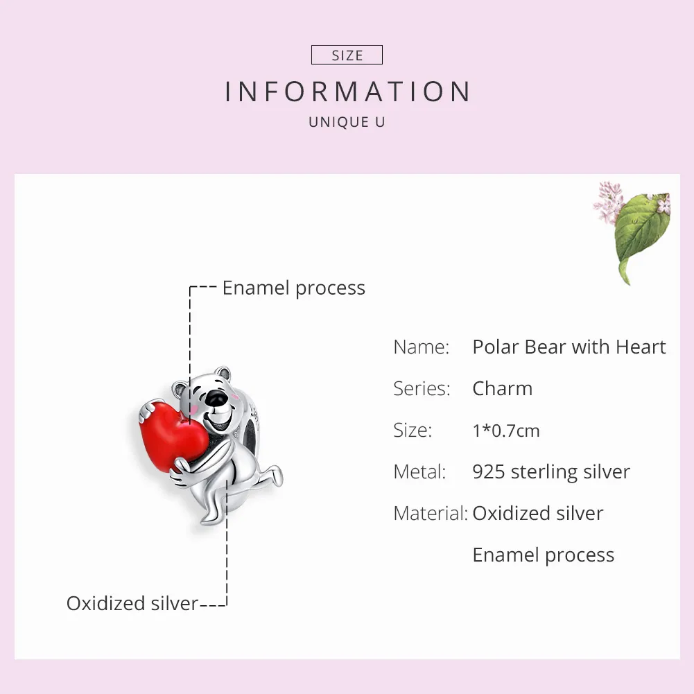 Talisman Tip Pandora Ursul polar cu inimă din argint - SCC1610