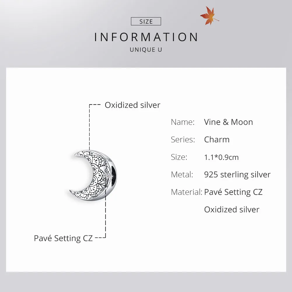 Talisman Tip Pandora Vița de vie și luna din argint - SCC1604