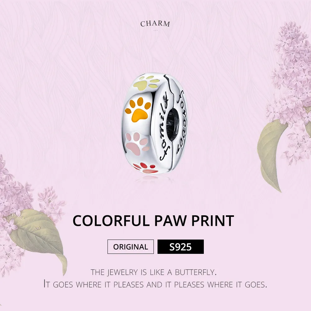 Brățară fixă Tip Pandora cu Imprimeuri colorate cu gheare din argint - SCC1850