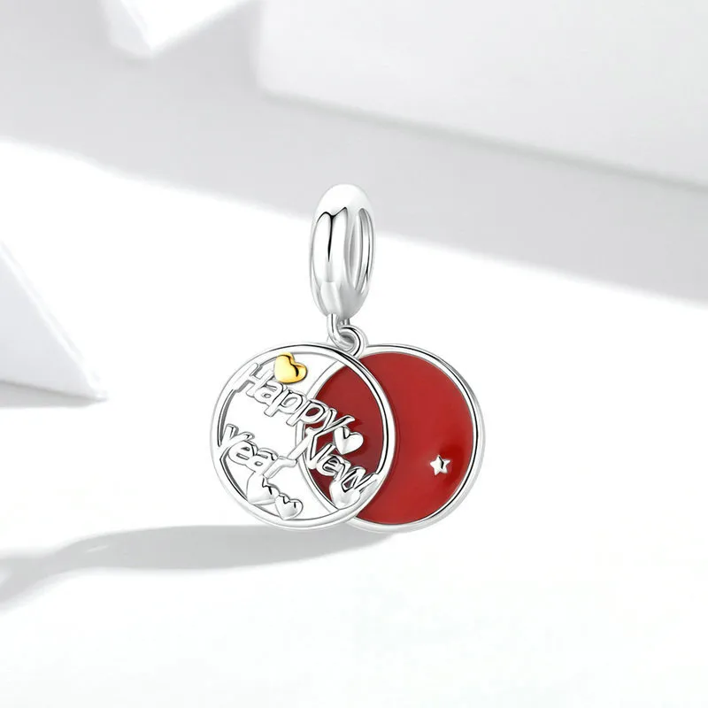 (imagine pentru) Talisman pandantiv Tip Pandora cu An Nou Fericit din argint - SCC1718 - Vizualizare 3
