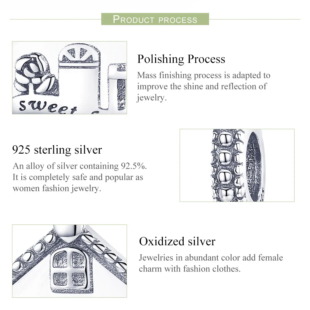Talisman pandantiv Tip Pandora cu Casă fericită din argint - SCC913
