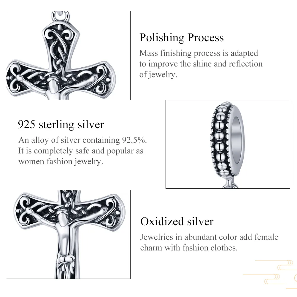 Talisman pandantiv Tip Pandora cu Crucea lui Isus din argint - SCC1407
