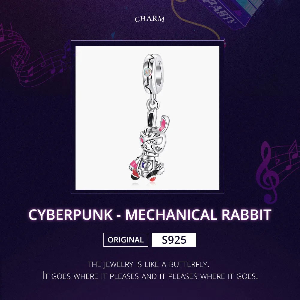 Talisman pandantiv Tip Pandora cu Cyberpunk - Iepure mecanic din argint - SCC1841