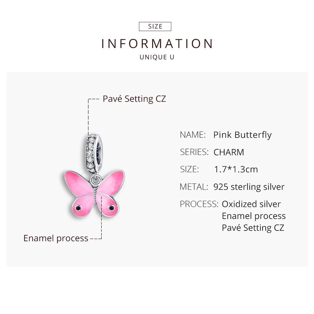 Talisman pandantiv Tip Pandora cu Fluture roz din argint - SCC1728
