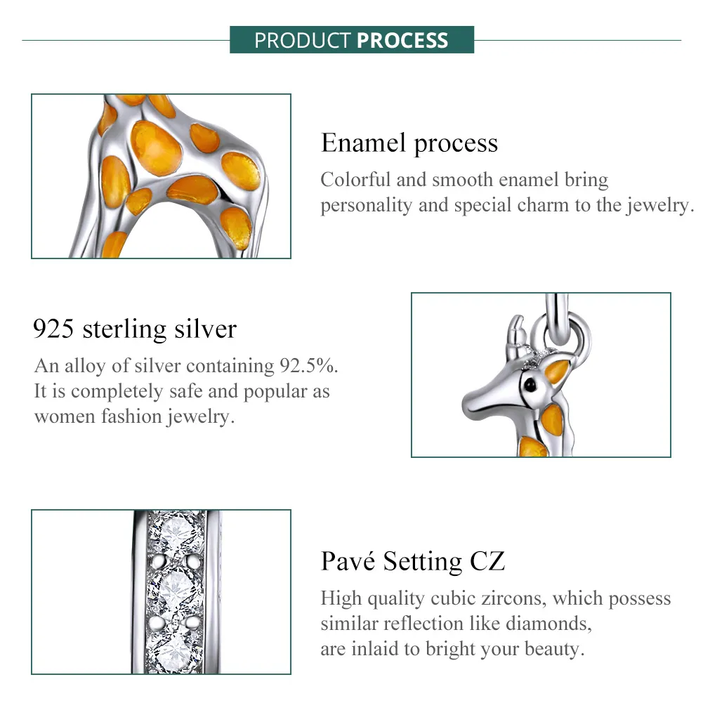 Talisman pandantiv Tip Pandora cu Girafă din argint - BSC258