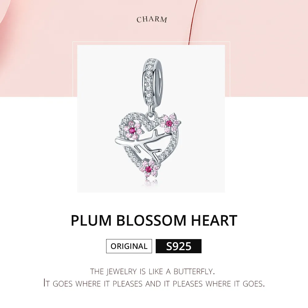 Talisman pandantiv Tip Pandora cu Inimă de floare de prun din argint - BSC151
