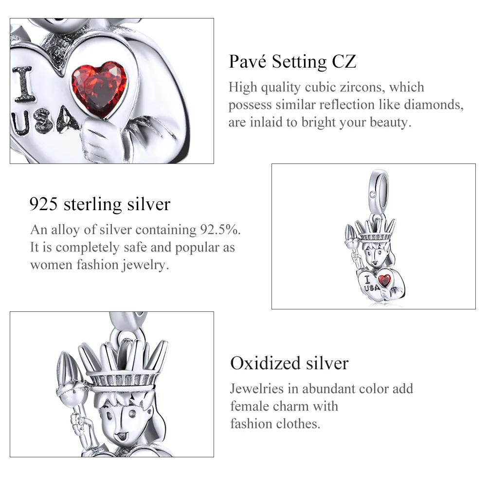 Talisman pandantiv Tip Pandora cu Iubesc SUA din argint - SCC1883