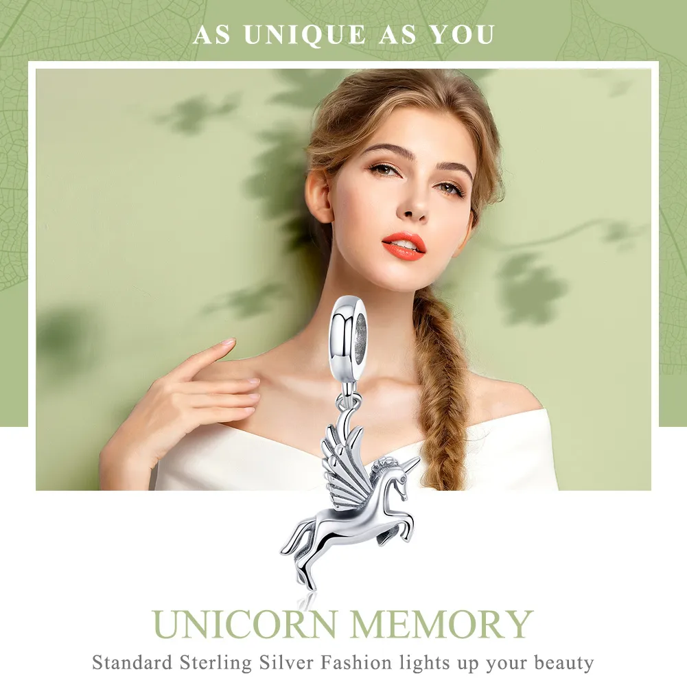 Talisman pandantiv Tip Pandora cu Memorie Unicorn din argint - SCC704