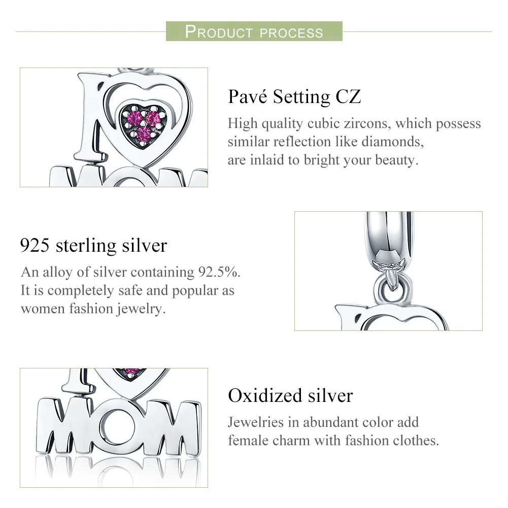 Talisman pandantiv Tip Pandora cu O iubesc pe mama din argint - SCC420