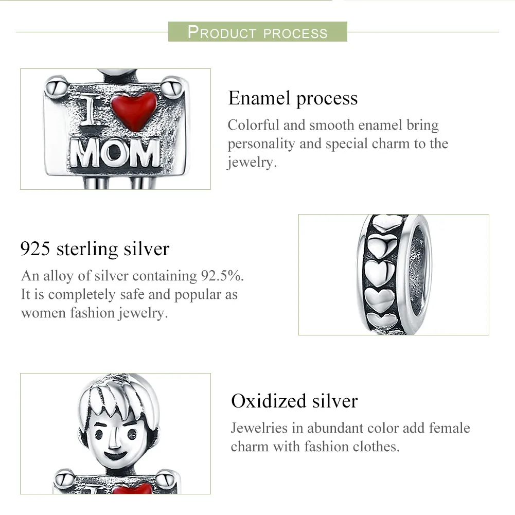 Talisman pandantiv Tip Pandora cu O iubesc pe mama din argint - SCC691