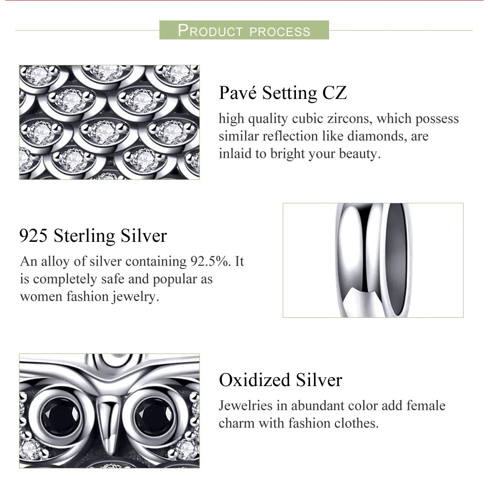 Talisman pandantiv Tip Pandora cu Owl minunat din argint - SCC949
