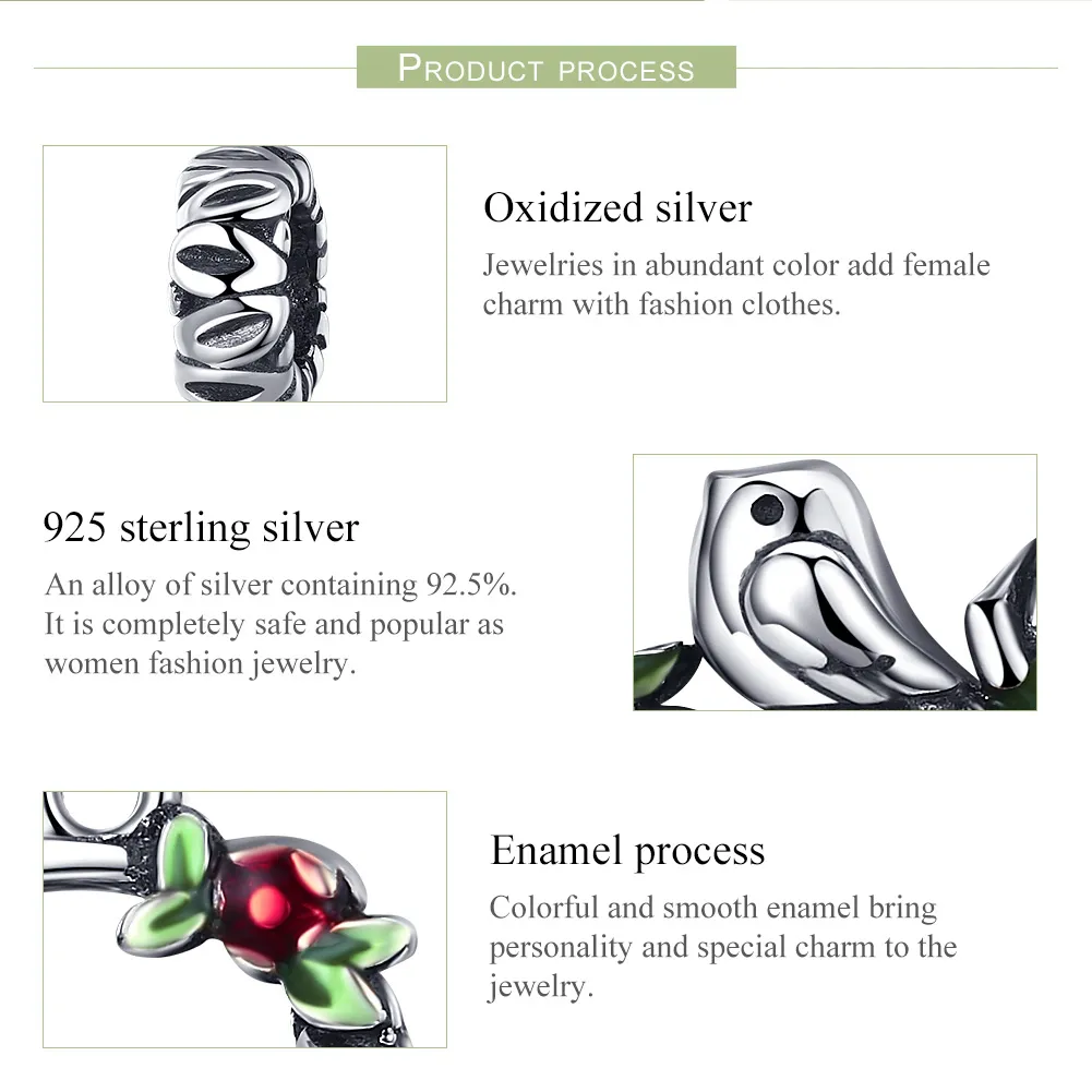 Talisman pandantiv Tip Pandora cu Pasăre de primăvară din argint - SCC645