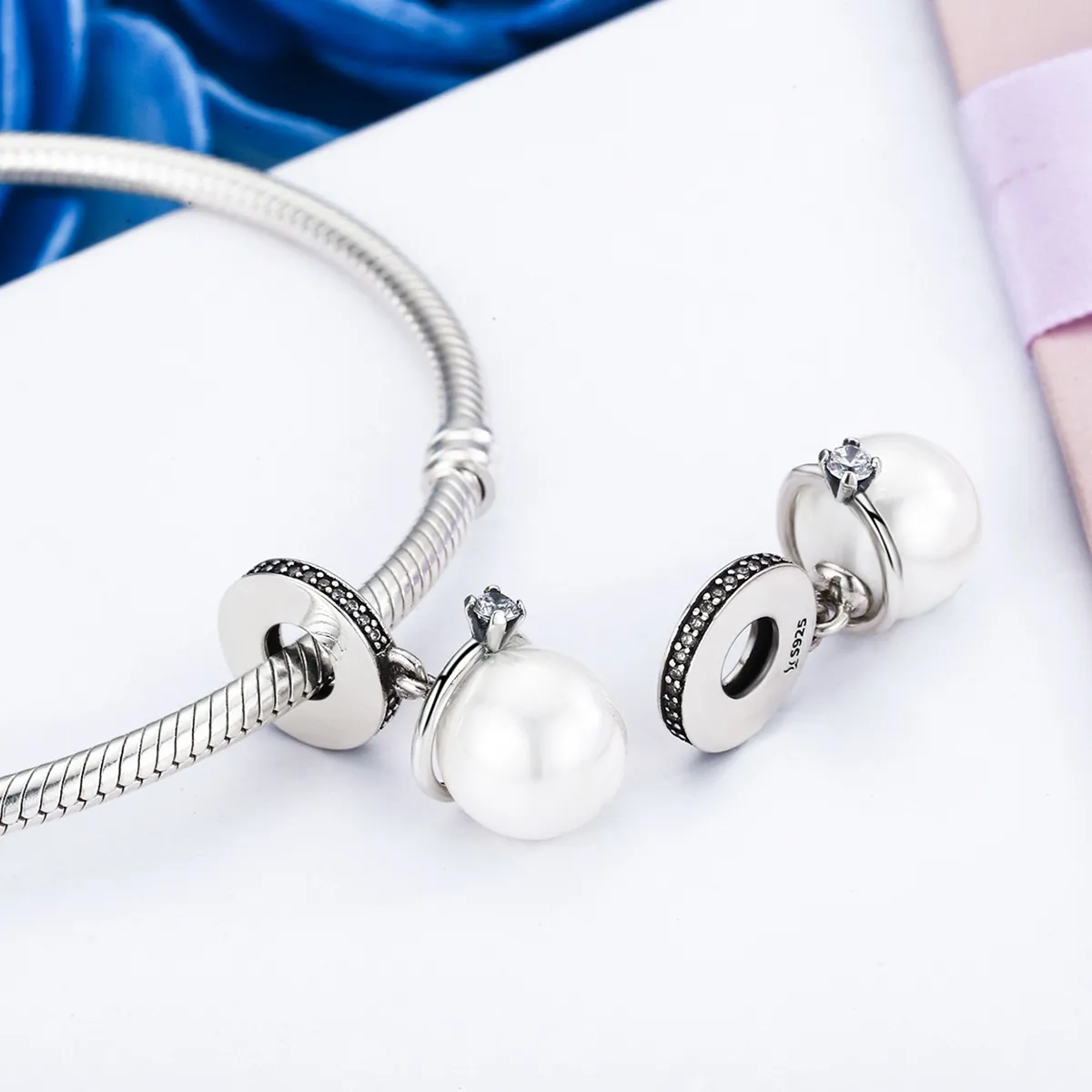 Talisman pandantiv Tip Pandora cu Perle elegante din argint - SCC137