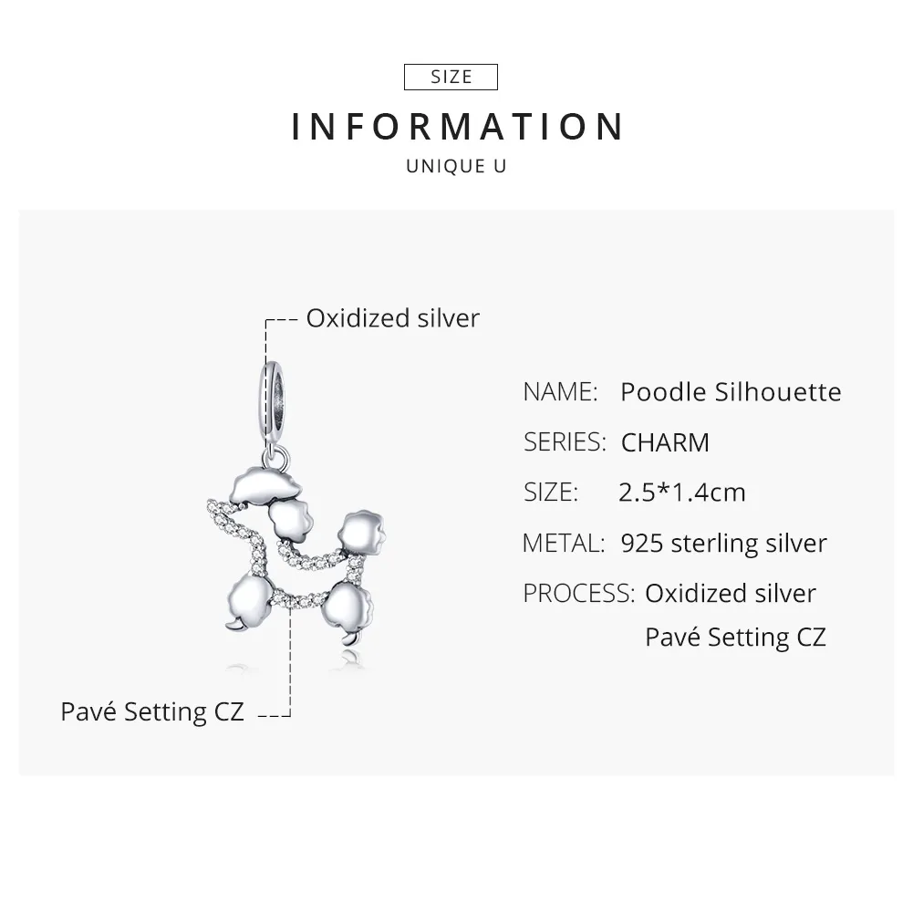 Talisman pandantiv Tip Pandora cu Silueta pudelului din argint - SCC1681
