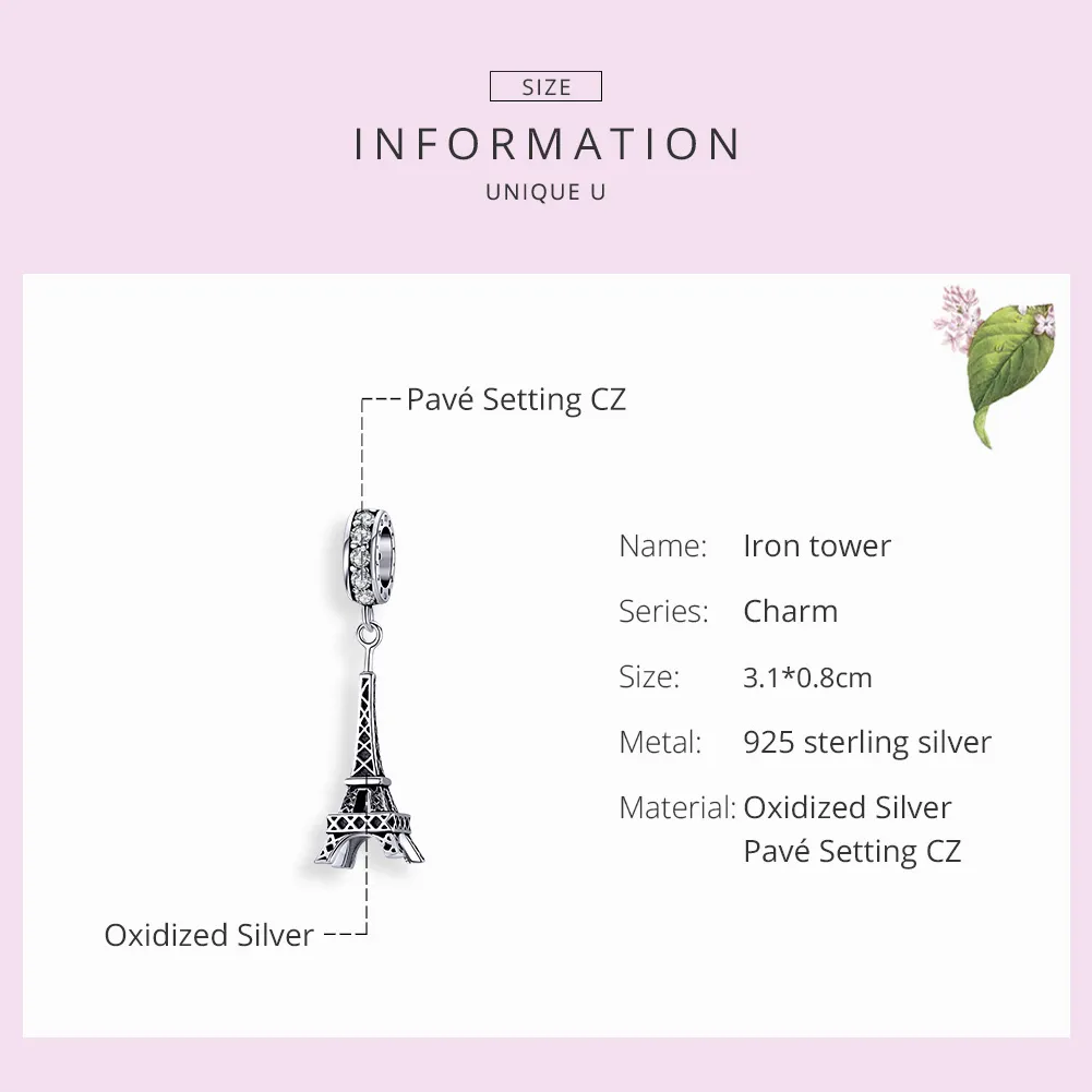 Talisman pandantiv Tip Pandora cu Turnul Eiffel din Paris din argint - BSC154