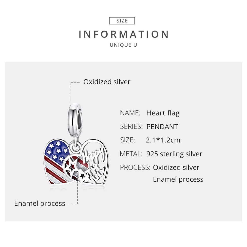 Talisman pandantiv Tip Pandora cu Ziua Independenței Americane din argint - SCC1884