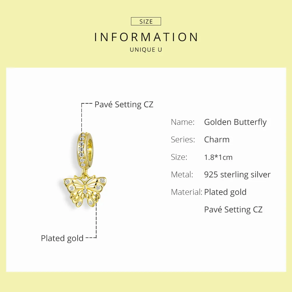 Talisman pandantiv Tip Pandora Fluture auriu placat cu aur de 14 k - BSC248