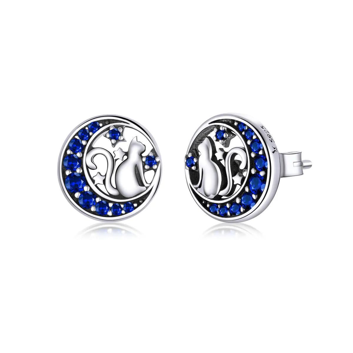 Cercei Tip Pandora cu Blue Moon & Kitty din argint - SCE880