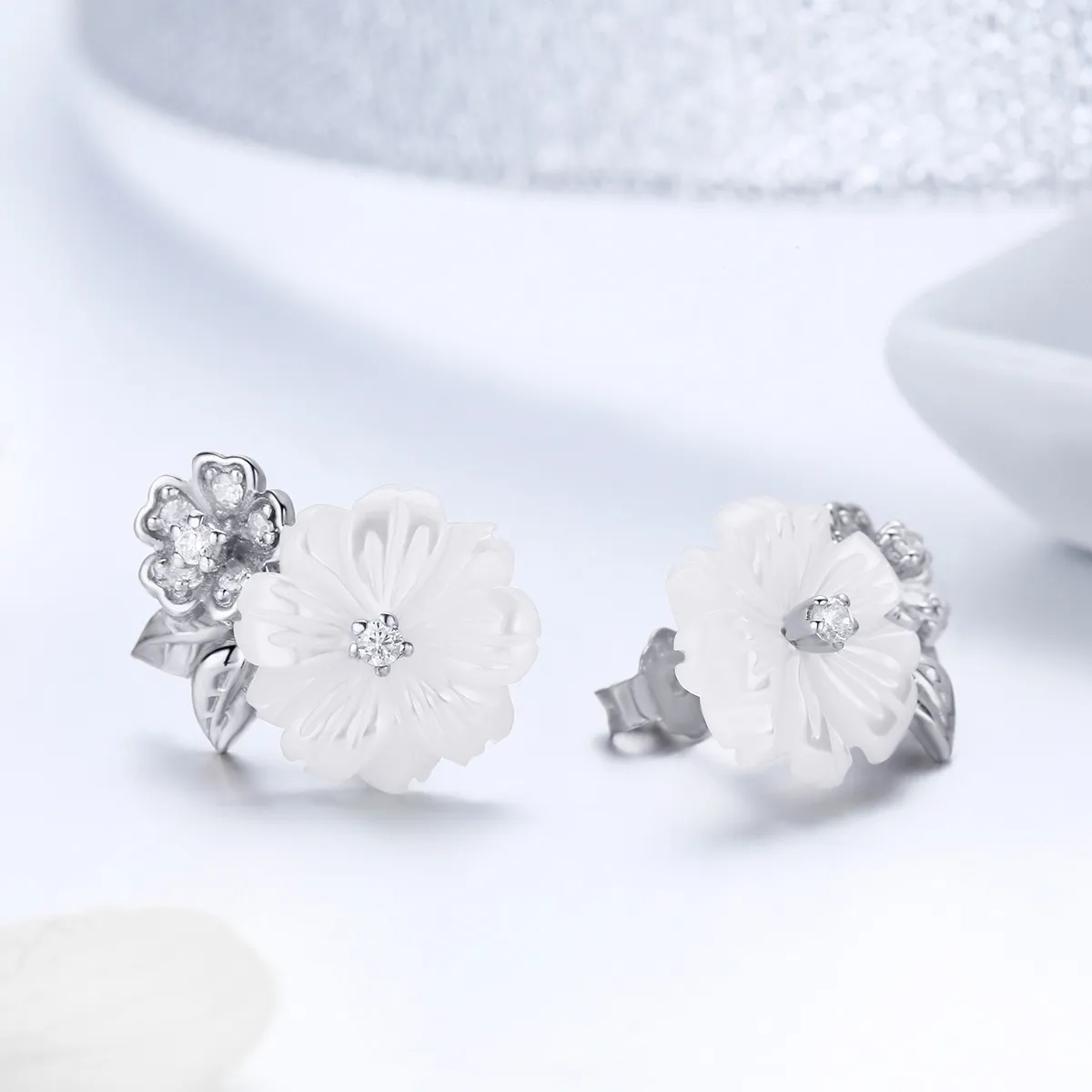 Cercei Tip Pandora cu Floare Shell din argint - BSE008