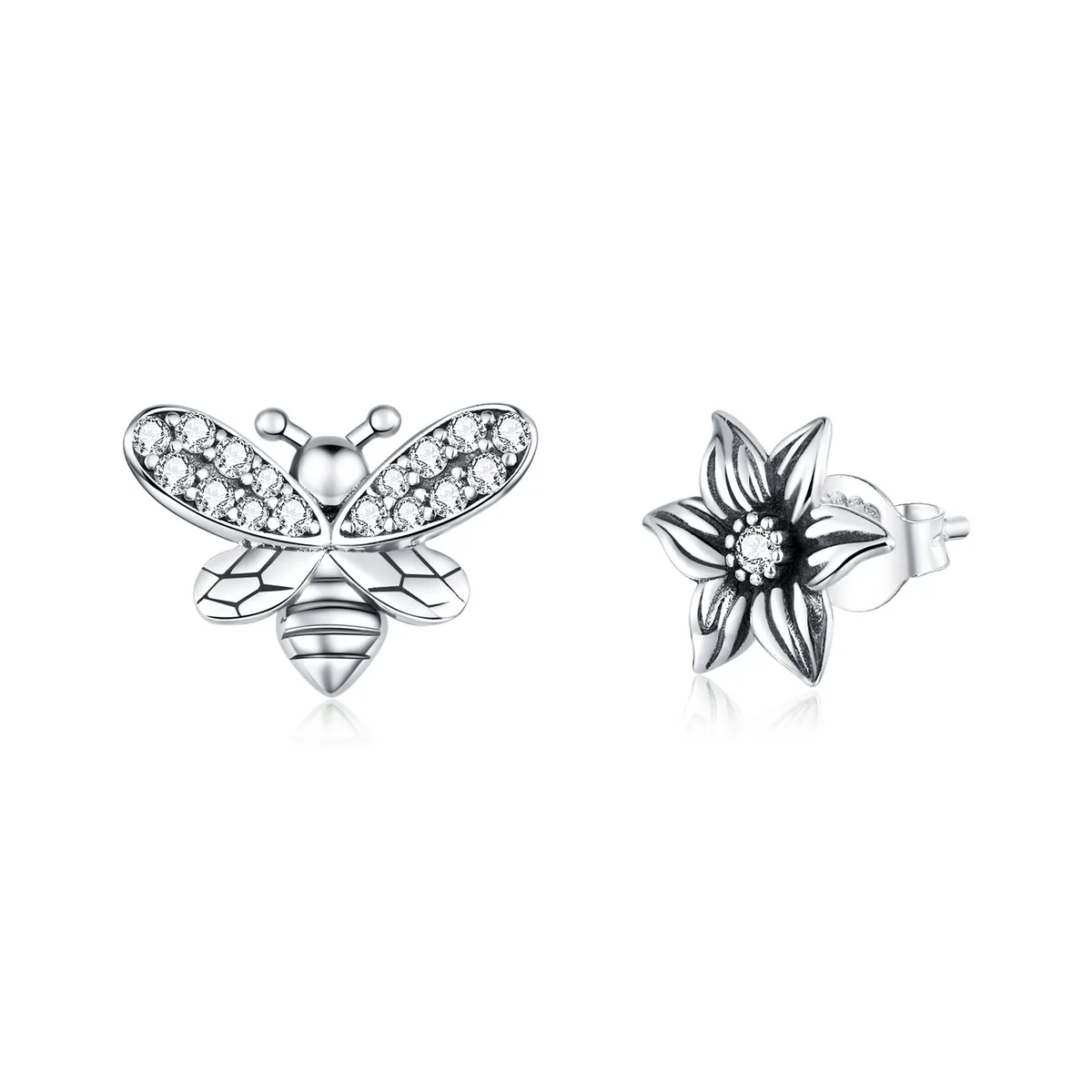 Cercei Tip Pandora cu Fluture Și Floare din argint - SCE884