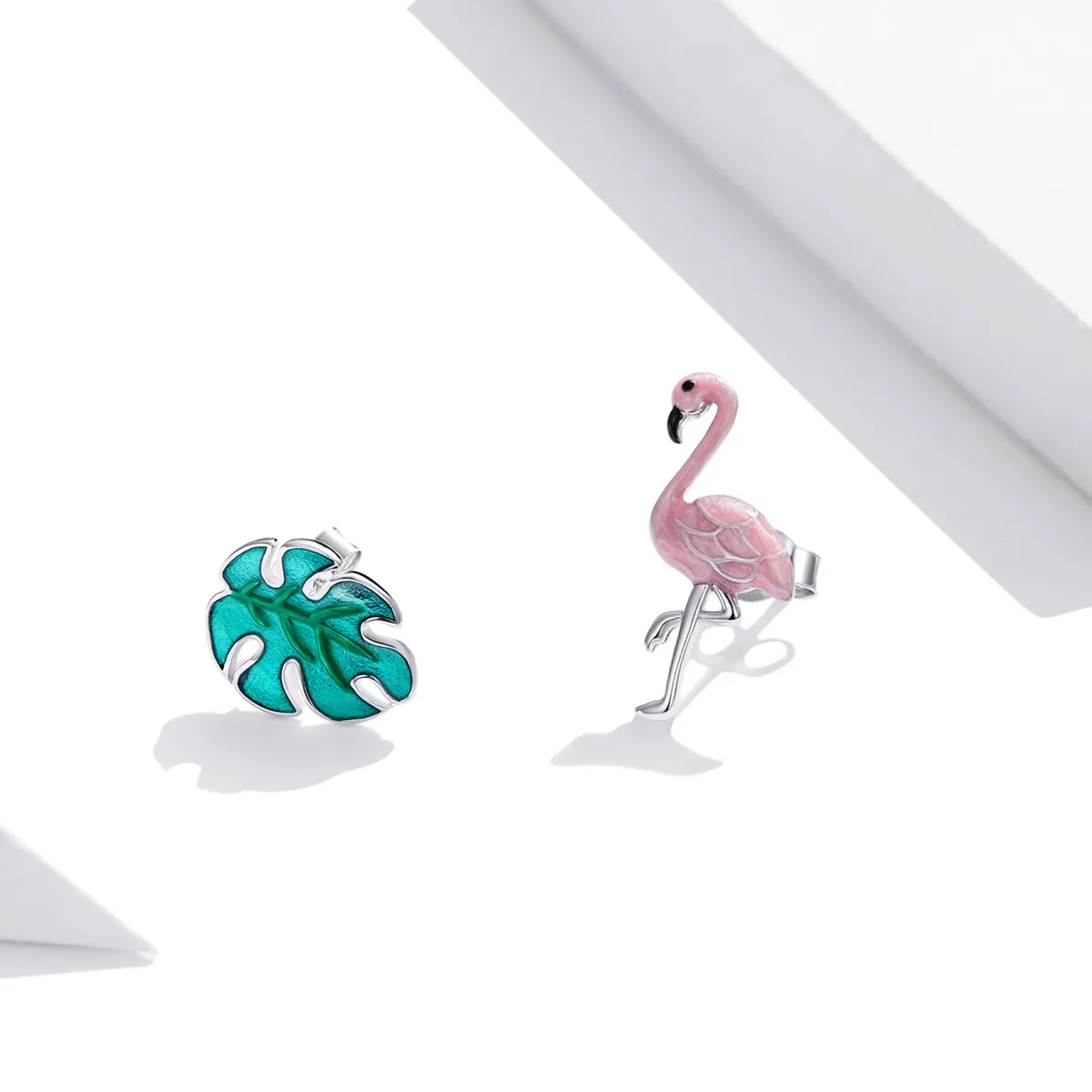 Cercei Tip Pandora cu Frunze și flamingo din argint - SCE1124