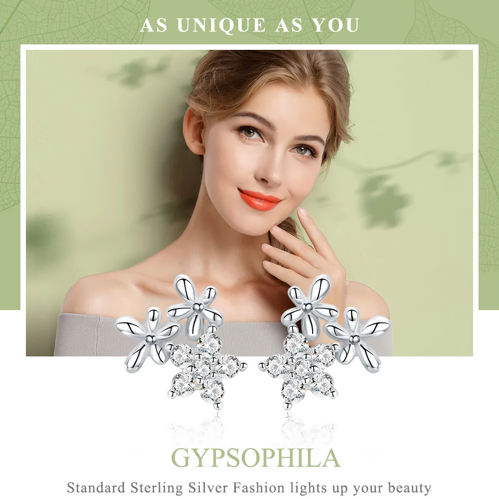 Cercei Tip Pandora cu Gypsophila din argint - BSE030