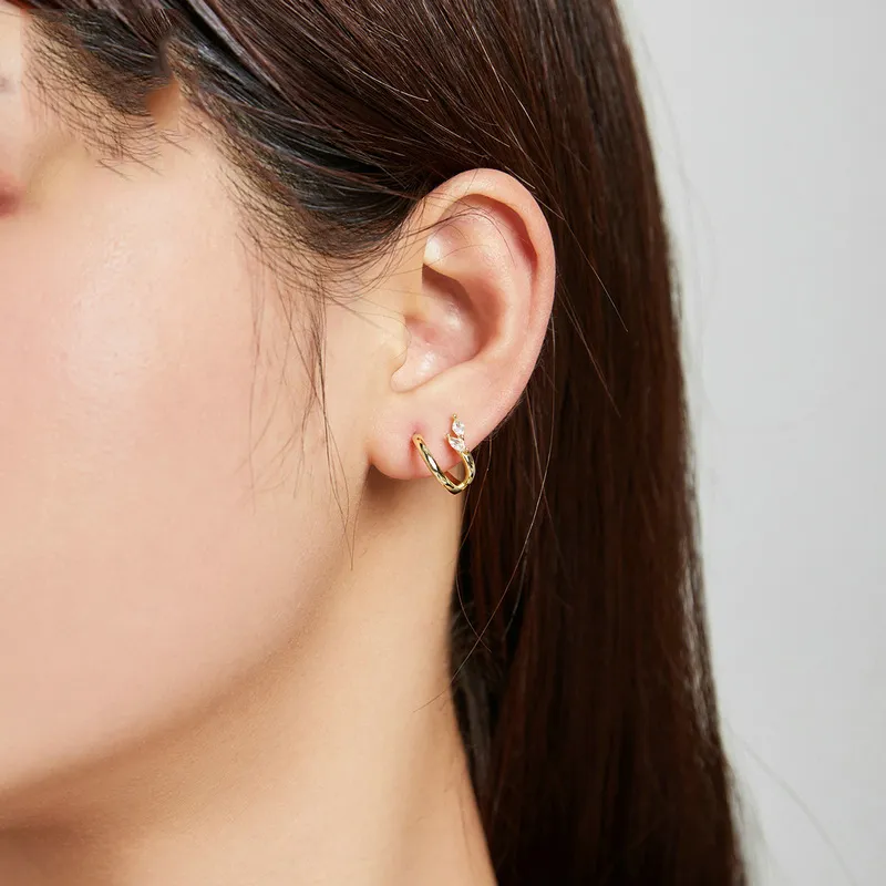 (imagine pentru) Cercei rotunzi Tip Pandora cu Diamant placat cu aur de 14 k - SCE1080 - Vizualizare 4