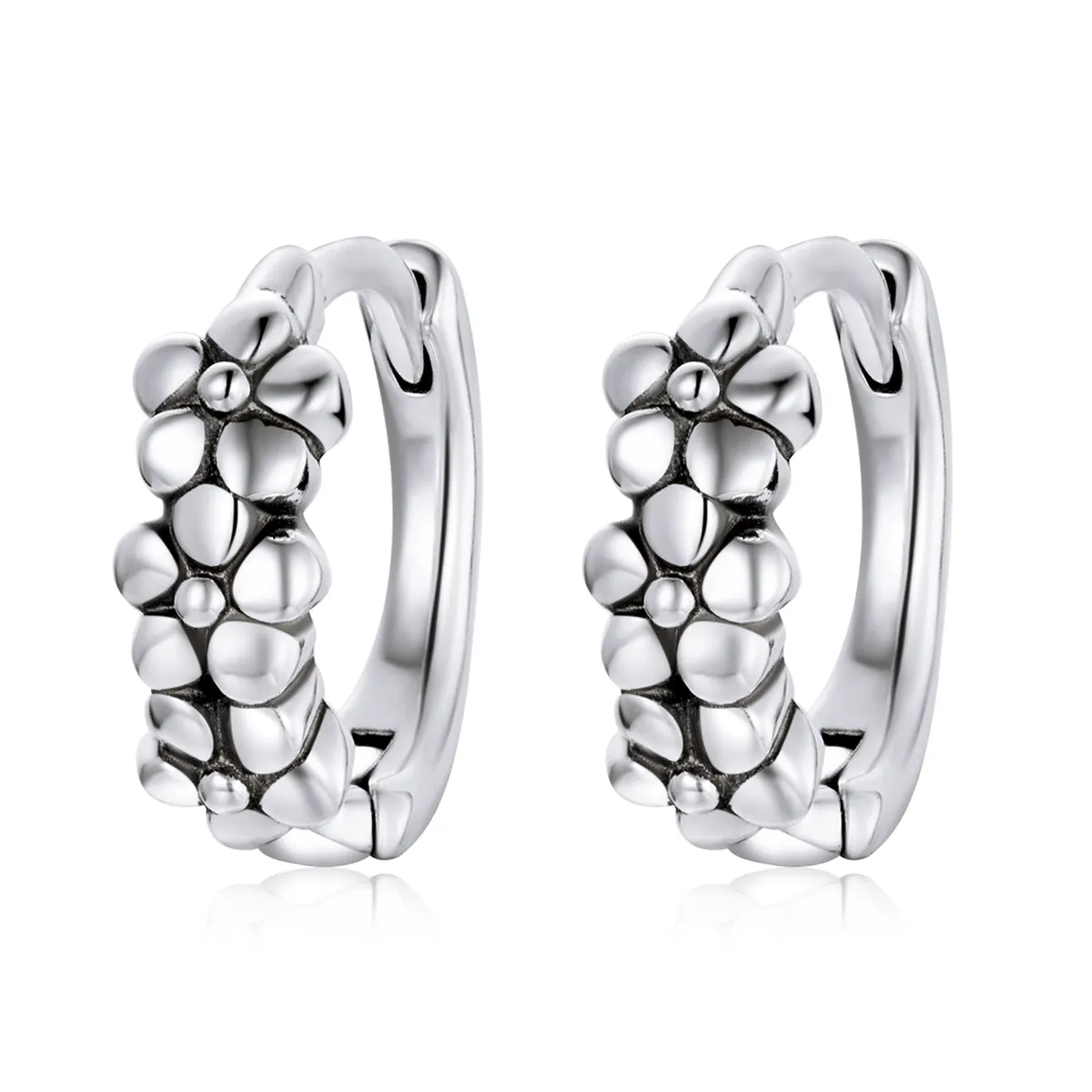 Cercei rotunzi Tip Pandora cu Flori simple de argint din argint - SCE1154