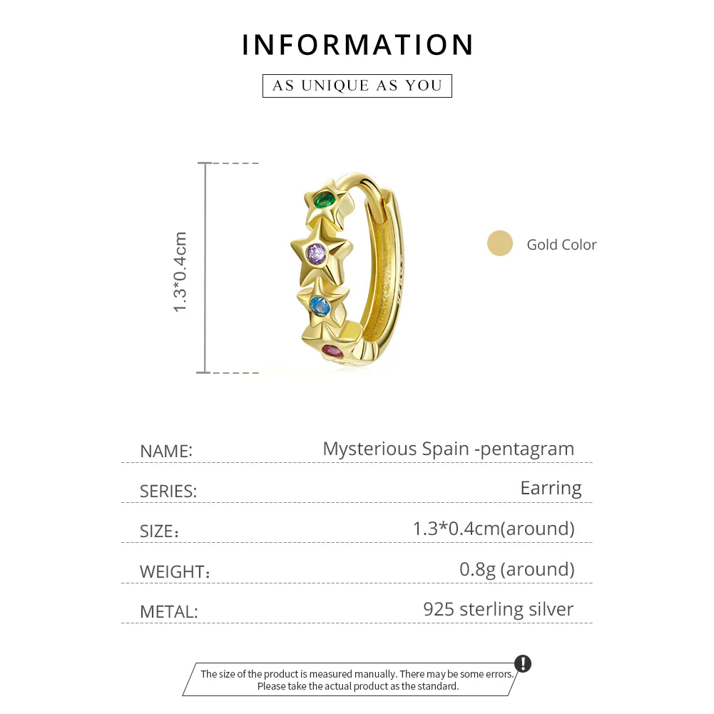 Cercei rotunzi Tip Pandora cu Pentagrama misterioasă Spania placat cu aur de 14 k - SCE1151