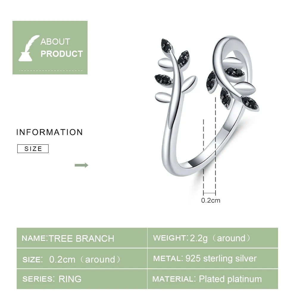 Deschide inele Ramură de copac din argint - BSR129