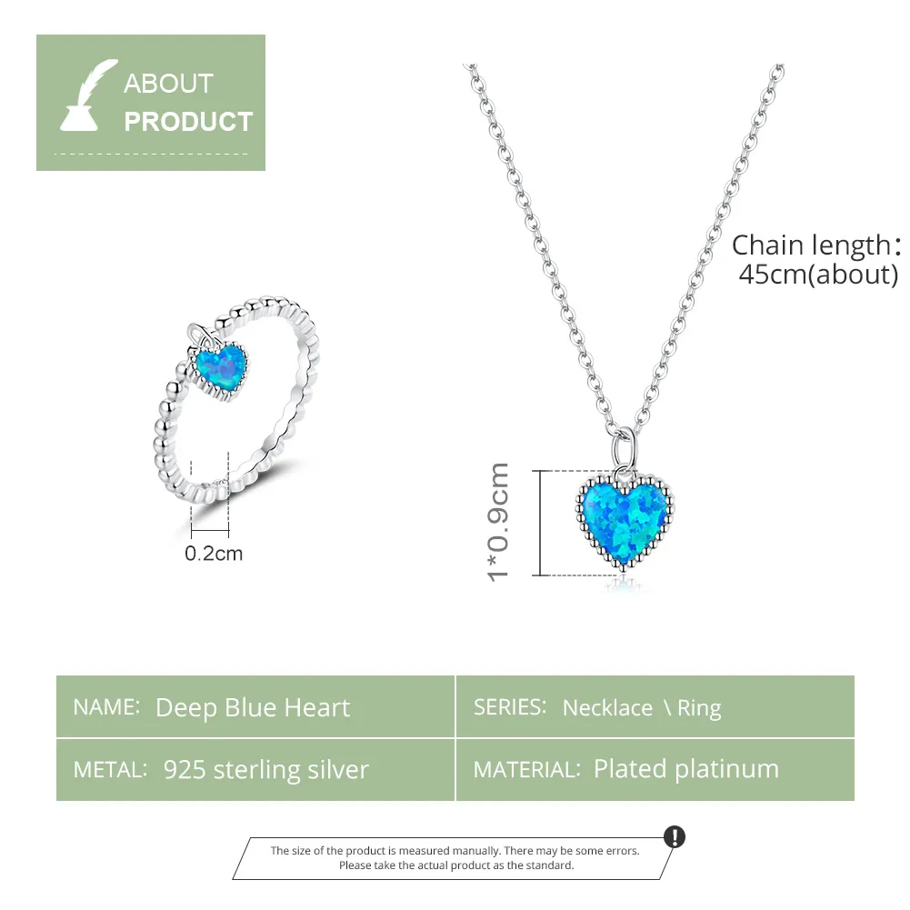 Set de bijuterii Inima albastru închis în două tonuri din argint - SET018