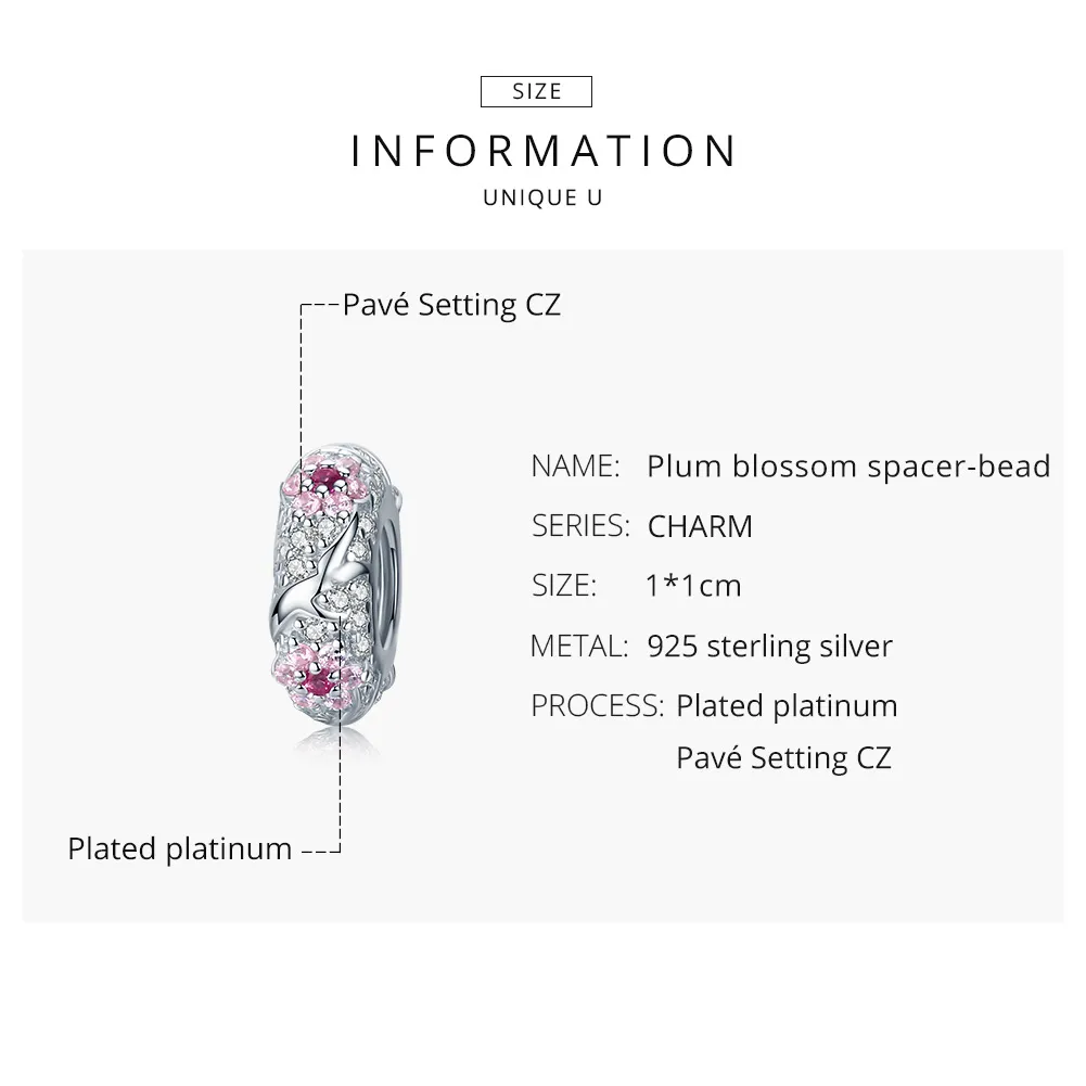 Talisman de tip distanțier Tip Pandora cu Floare de prun din argint - BSC152