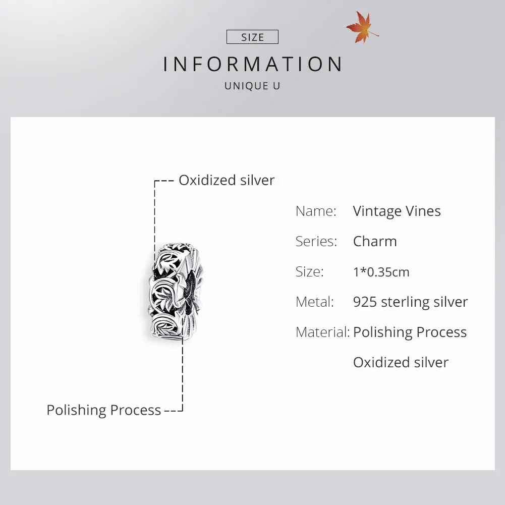 Talisman de tip distanțier Tip Pandora cu Vintage Viță de vie din argint - SCC1601