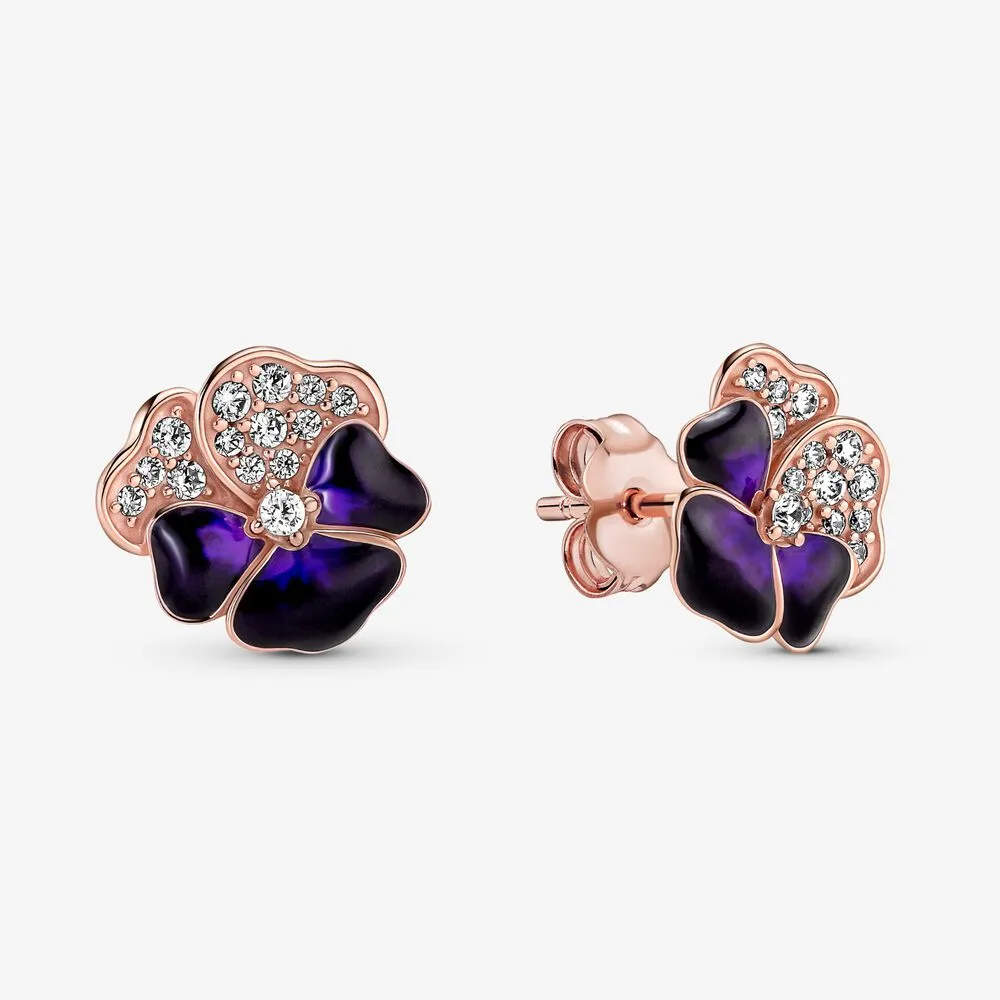 cercei de tip șurubelniță cu floare pandora deep purple pansy 280781c01