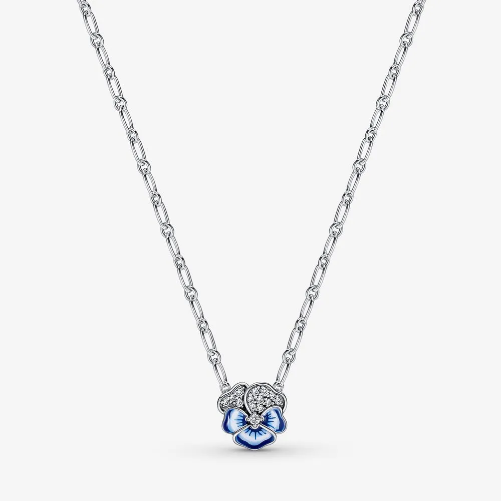colier pandora cu pandantiv floare pansy albastră 390770c01