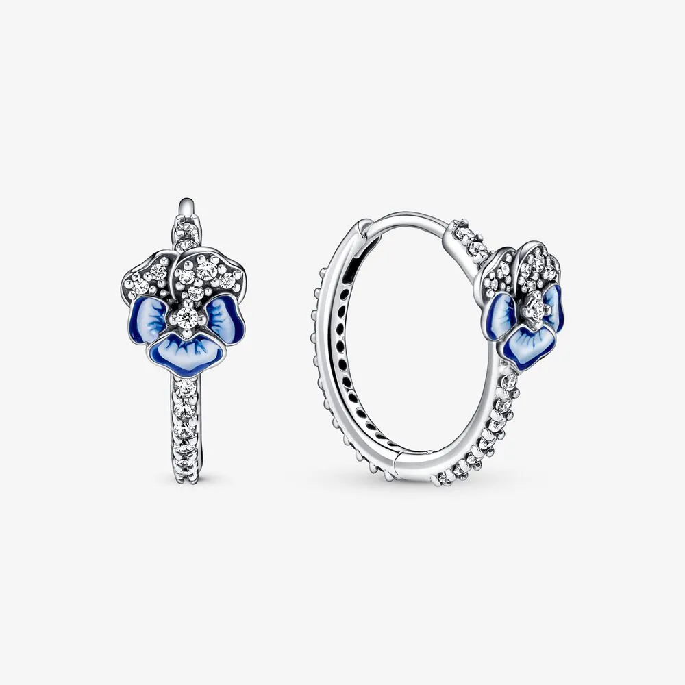 pandora cercei cerc cu flori pansy albastre 290775c01