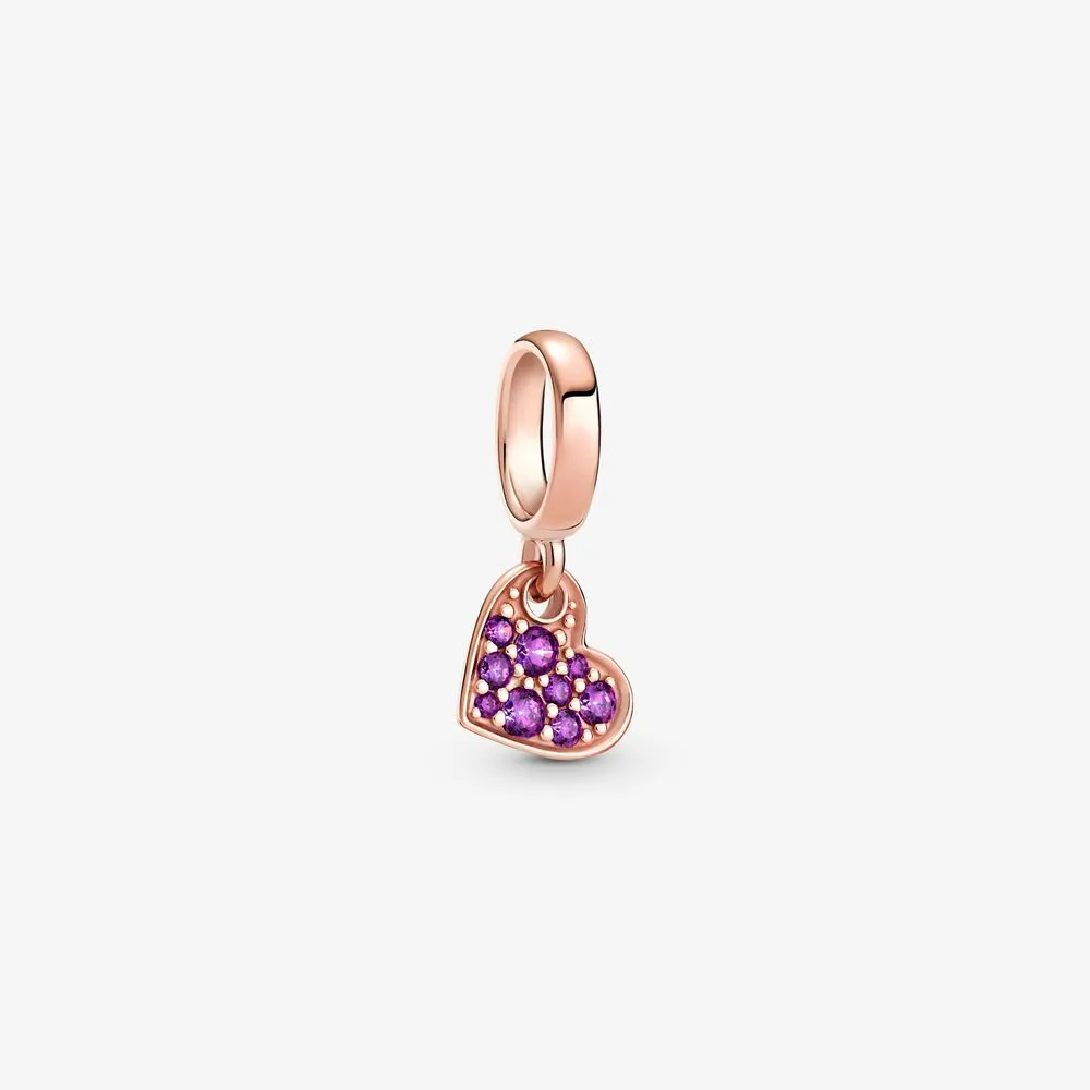 pandora pandantiv cercei inima inclinată royal purple pavé 789404c03