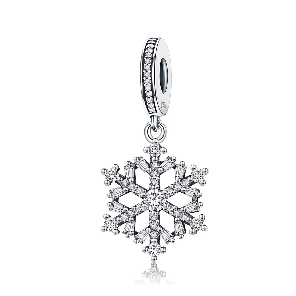 pandora stil argintiu căsuță cu fulgi de zăpadă din cristal scc266