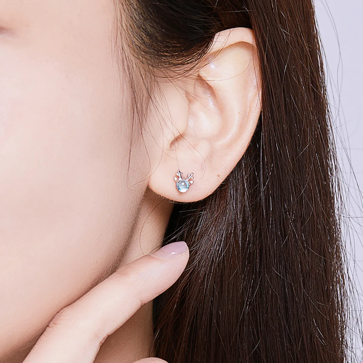 Studuri pentru urechi în stil Pandora, cu cercuri de argint în formă de coarne de cerb - BSE210