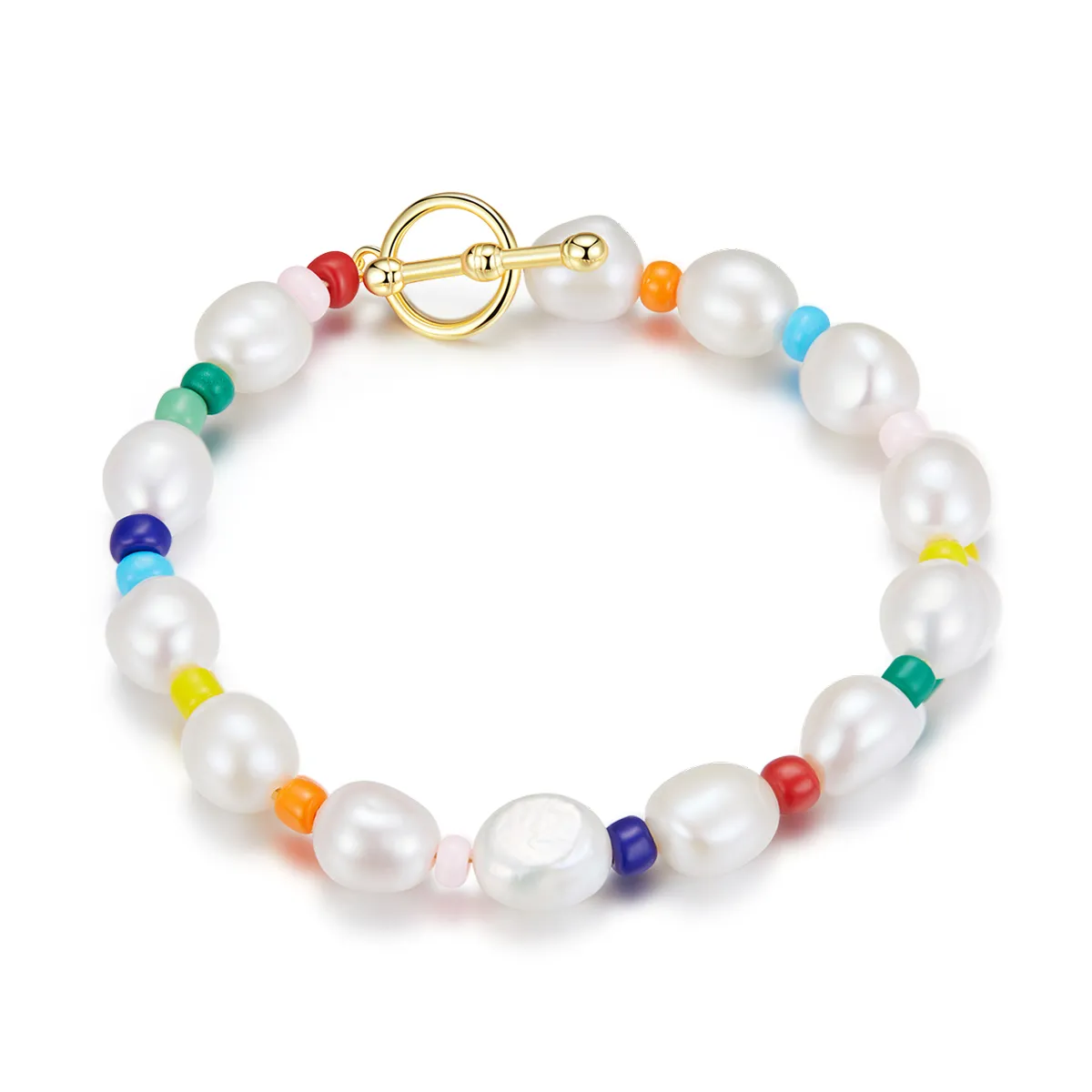 Brățară cu mărgele în stilul Pandora, cu perle în culorile curcubeului - BSB074